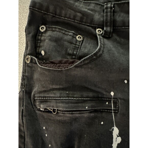 M Society Distressed Ribbed Ripped Paint Skinny Jeans Men's Size 38x32 Black - Picture 5 of 16